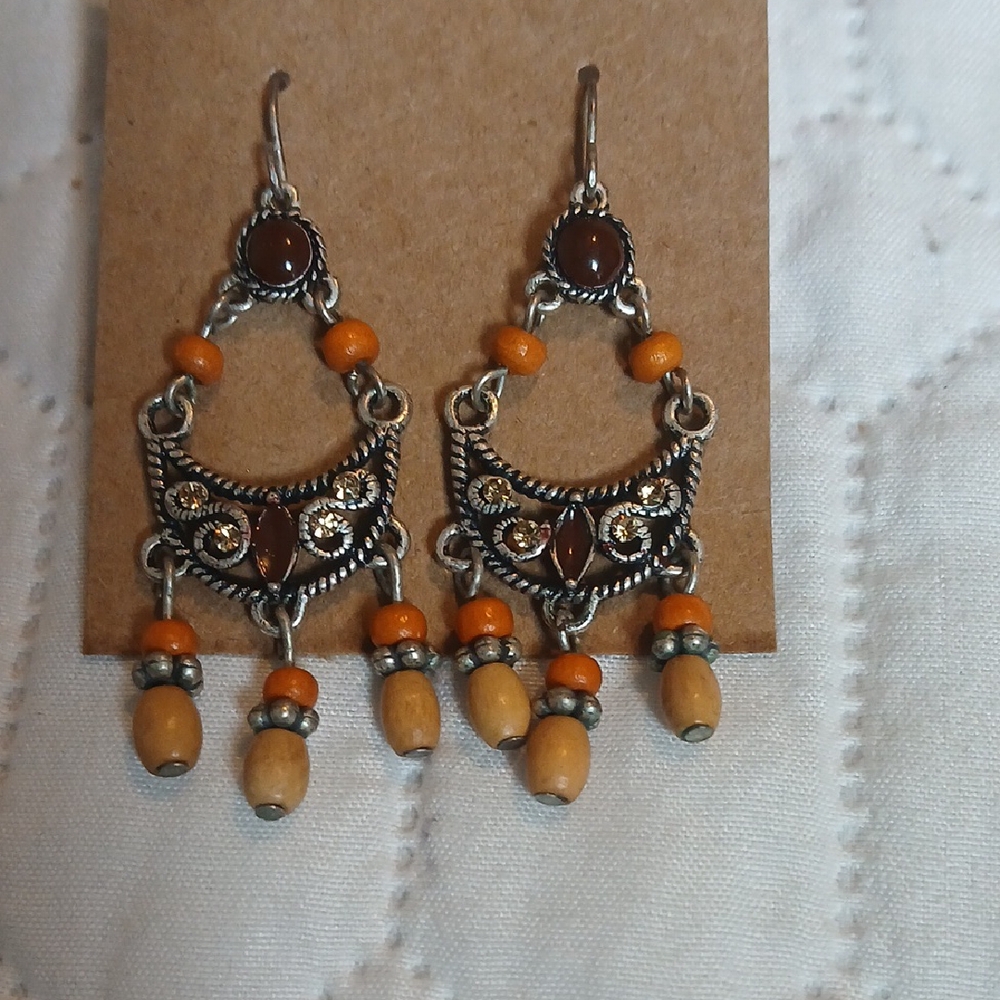 Vintage-Inspired Orange and Brown Chandelier Earrings